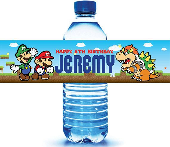 24 Super Mario Brothers Birthday Water Bottle Labels 1st Birthday 
