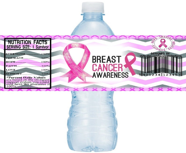 Breast Cancer Awareness Water Bottle Labels Instant Download Etsy