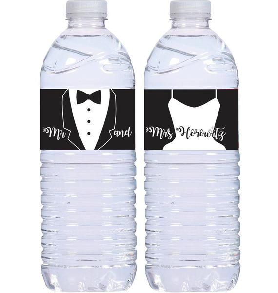 Bride And Groom Water Bottle Wrappers Printable Or Printed 