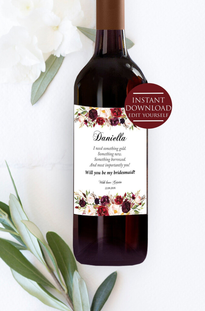 Bridesmaid Proposal Wine Bottle Label Template Bridal Shower Etsy 