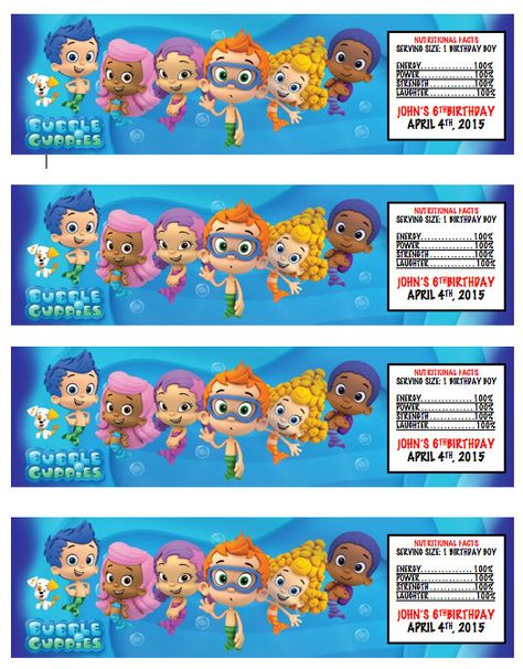 Bubble Guppies PRINTABLE WATER BOTTLE Labels Party By KJROXTON con 