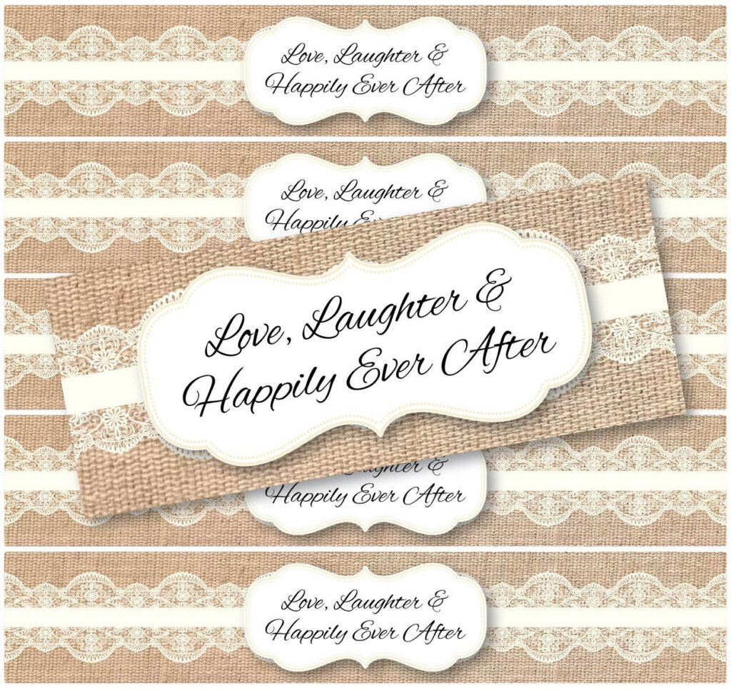 Burlap Lace Water Bottle Labels Love Laughter Happily Ever After 
