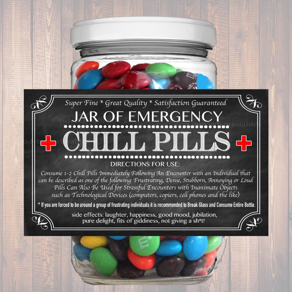 Chill Pills Label Chalkboard Label Gag Gift Professional Office Gift 