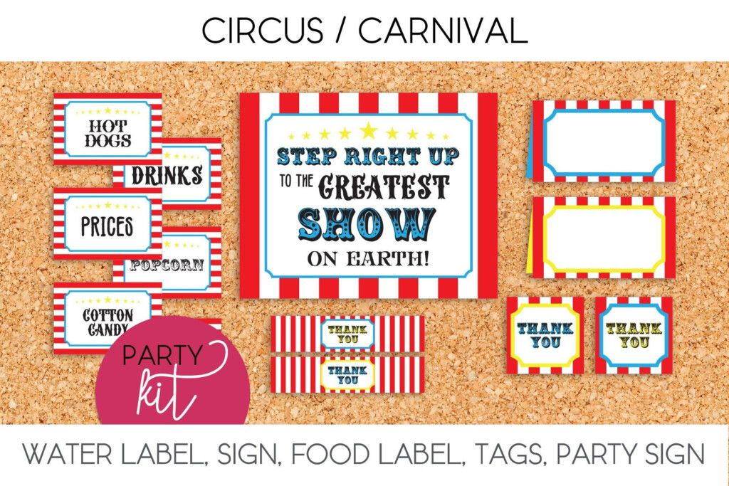 Circus Carnival Party Food Label Water Label Tag Party Sign 