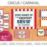 Circus Carnival Party Food Label Water Label Tag Party Sign