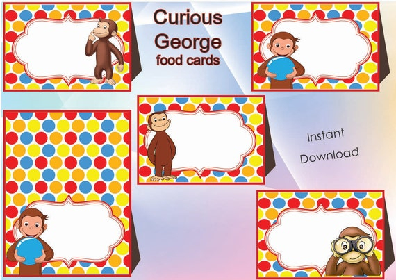 Curious George Food Labels Food Tents Cards Tags Curious