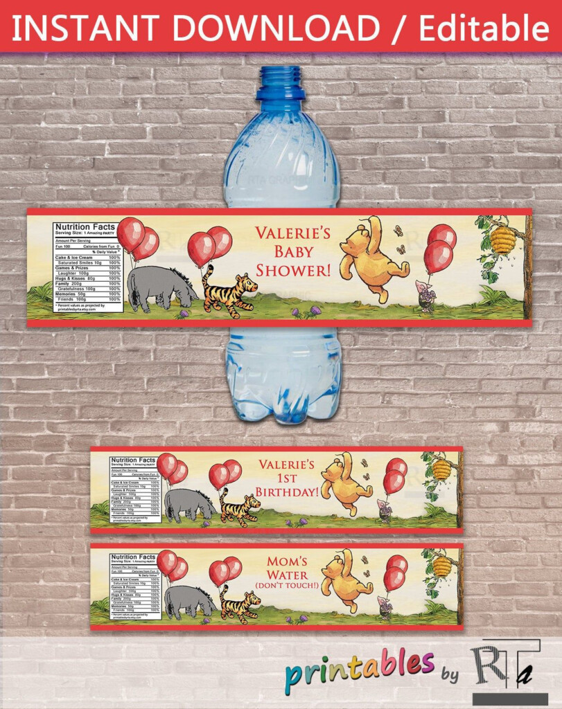 Custom Classic Winnie The Pooh Water Bottle Label Instant Etsy 