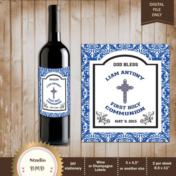 Custom Wine Bottle Labels Personalized Boy s Blue First Holy Communion 