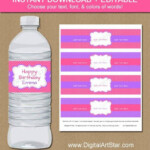Diy Water Bottle Label Template New Pink And Purple Water Bottle Labels