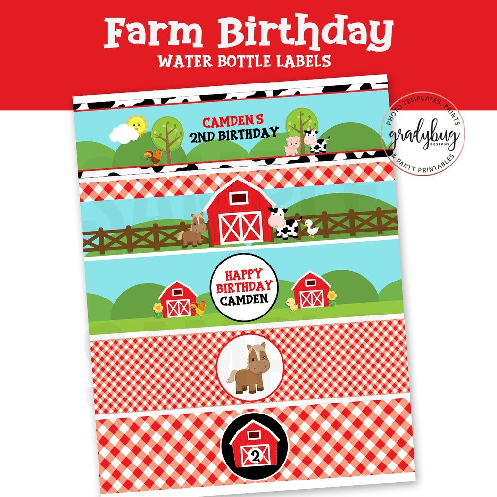 Farm Birthday Water Bottle Labels Farm Birthday Bottle Labels Water 