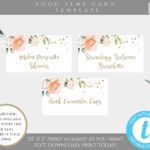 Food Tent Card Template Peach Floral Bridal Shower Folded Etsy Tent
