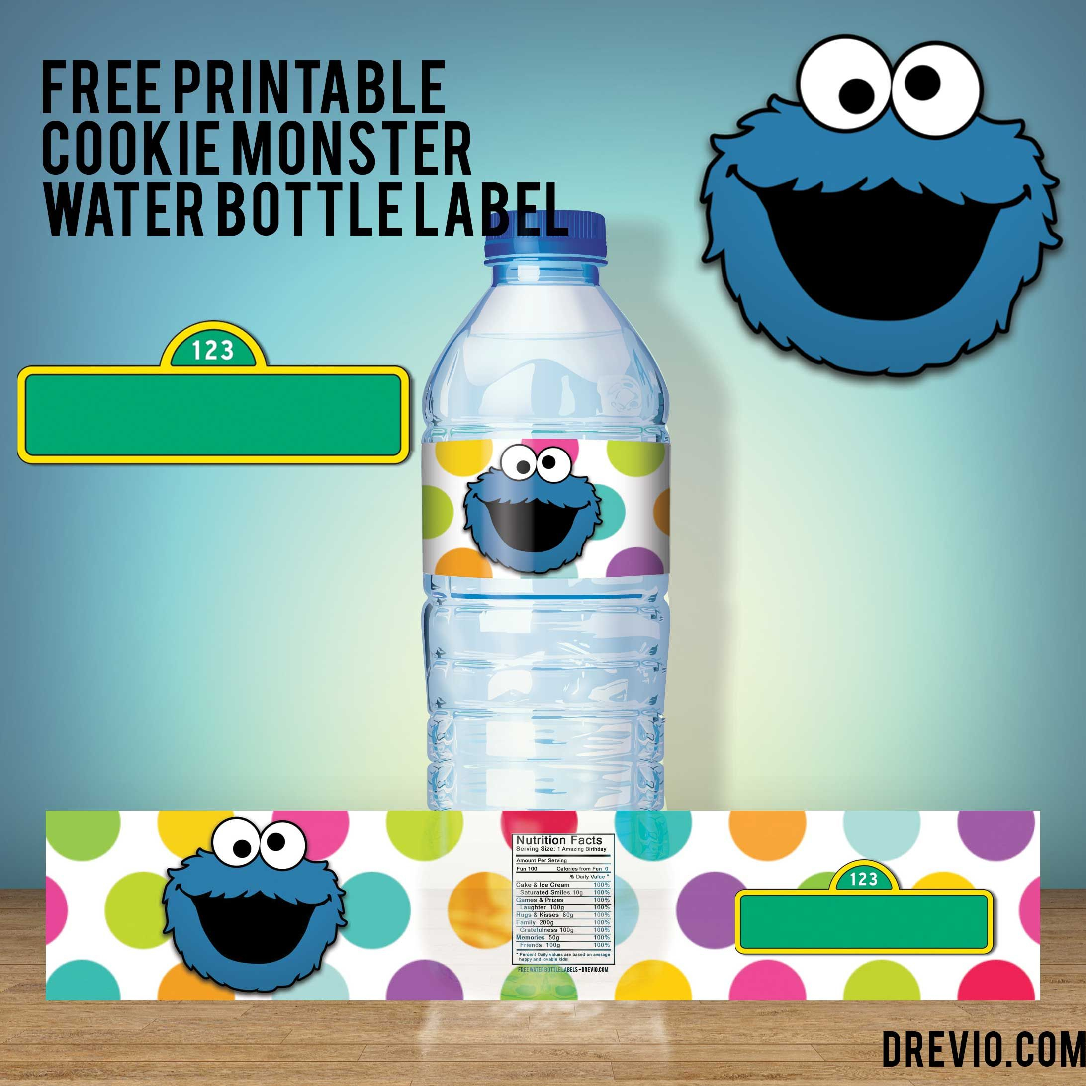 FREE Printable Cookie Monster Water Bottle Label Water Bottle Labels 