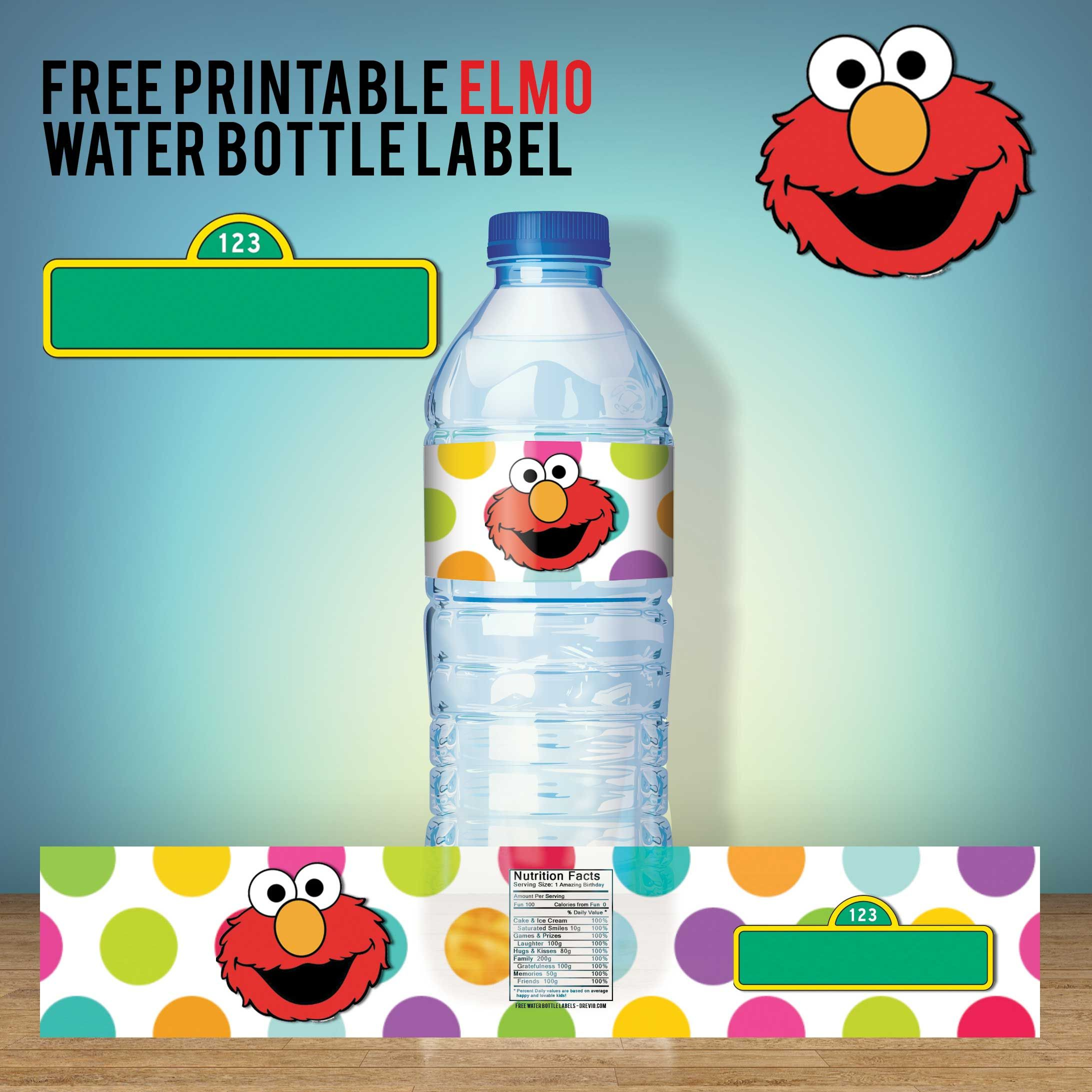 FREE Printable ELMO Water Bottle Label Sesame Street Birthday Party 