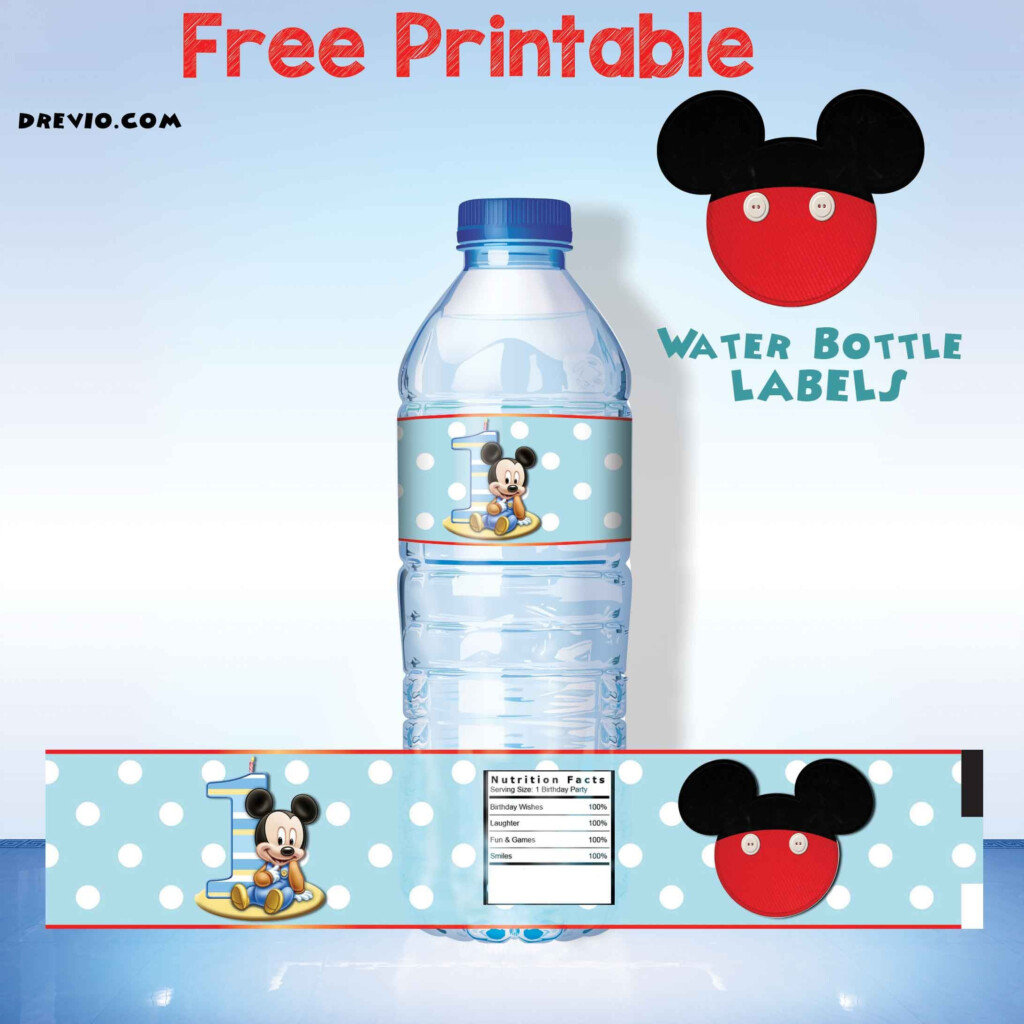 FREE Printable Mickey Mouse Water Bottle Label Water Bottle Labels 