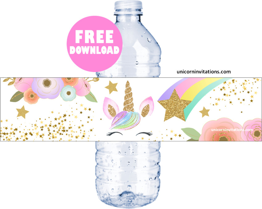FREE Printable Unicorn Water Bottle Labels Template 