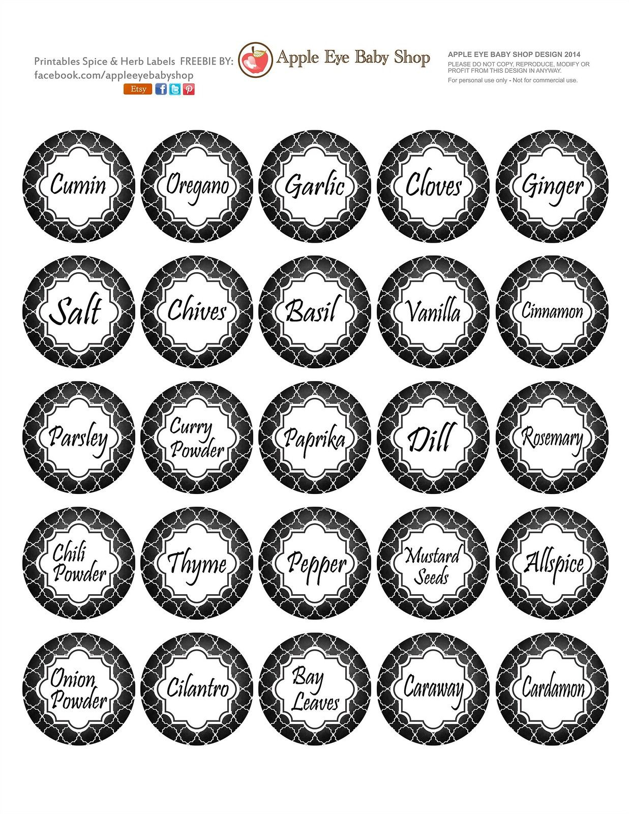 FREE Printables Spice Jar Labels Herb Labels Jar Labels