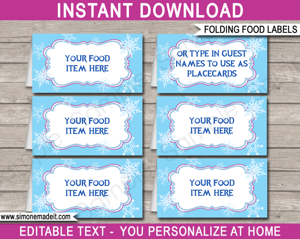 Frozen Party Food Labels Template Food Label Template Party Food 
