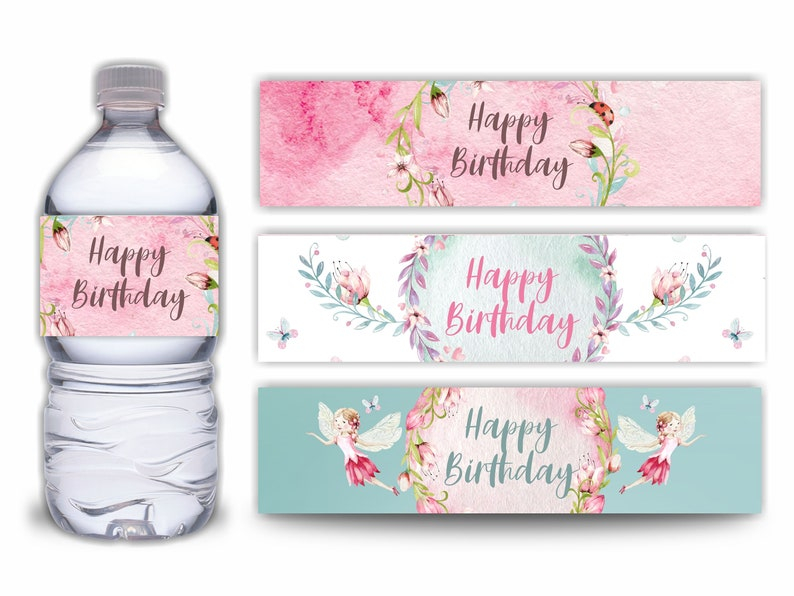 Garden Fairy Birthday Water Bottle Labels Template Bottle Etsy