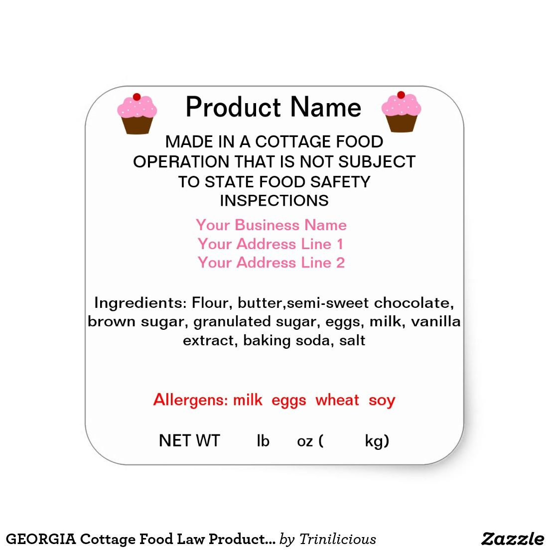 GEORGIA Cottage Food Law Product Labels Zazzle In 2021 Label
