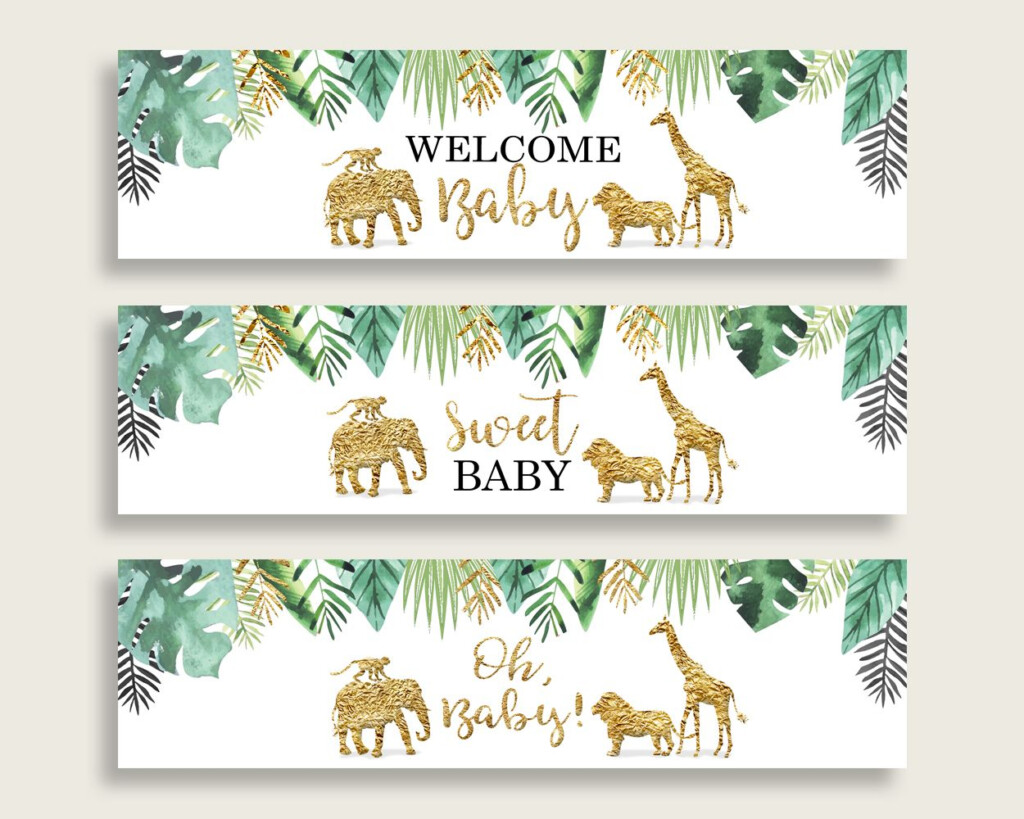 Gold Green Water Bottle Labels Printable Jungle Water Bottle Wraps 