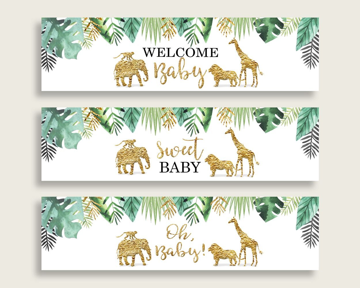 Gold Green Water Bottle Labels Printable Jungle Water Bottle Wraps