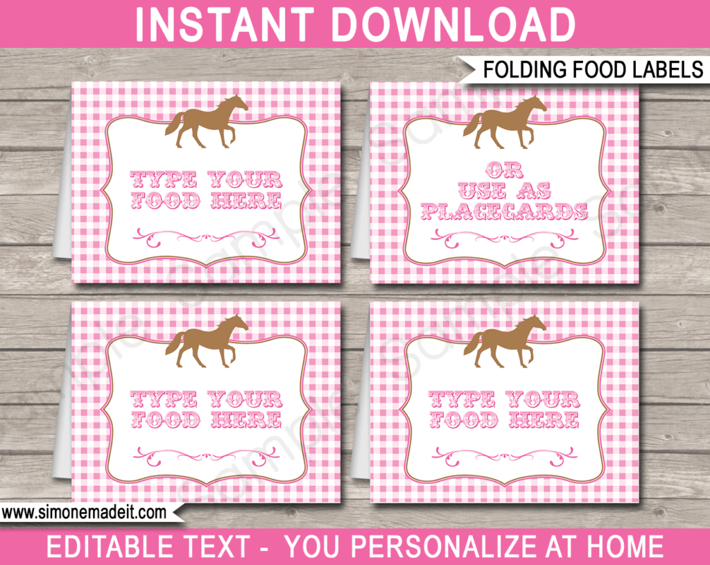 Horse Party Food Labels Template Pink Party Food Label Template 