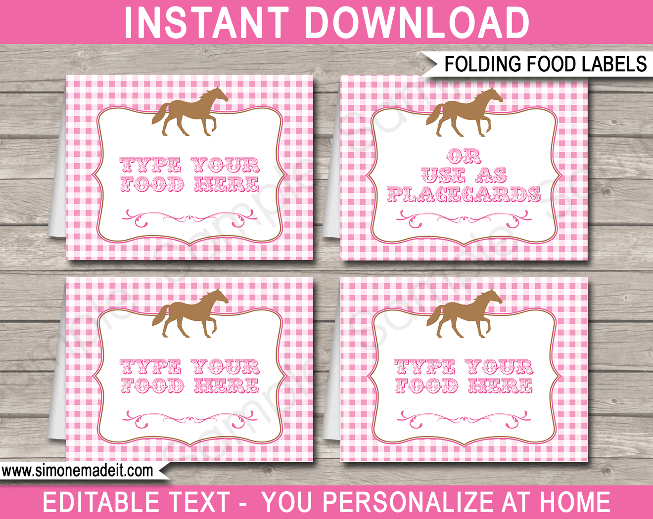 Horse Party Food Labels Template Pink Party Food Label Template