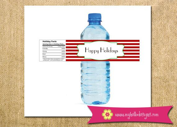Instant Download Printable DIY Holiday Water Bottle Labels Christmas