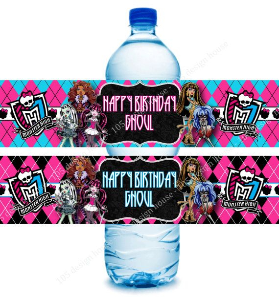 INSTANT DOWNLOAD Printable Monster High Water Bottle Label Monster 
