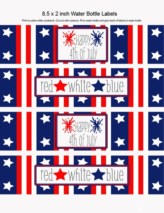 July 4th Water Bottle Labels Independence Day By MoonLitPrintables