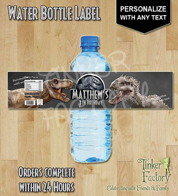 Jurassic World Birthday Party Water Bottle Label Digital File 