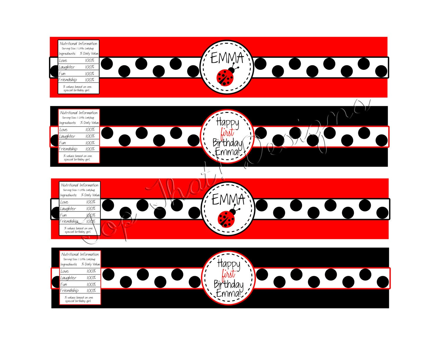 Ladybug Water Bottle Labels Printable