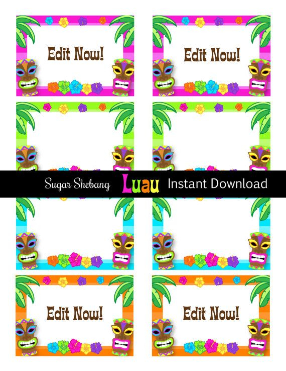 Luau Food Labels INSTANTLY Downloadable And Editable File 