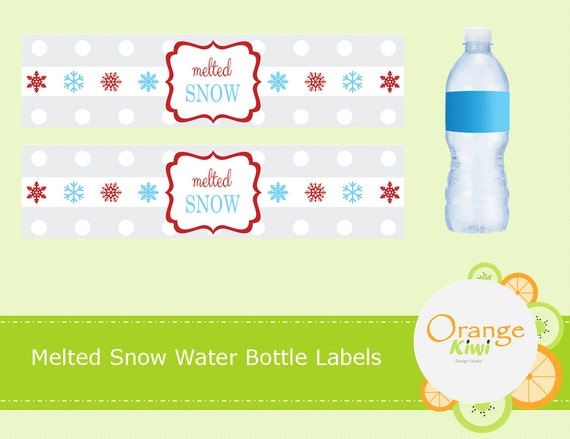 Melted Snow Water Bottle Labels Snowflake Water Bottle Wraps