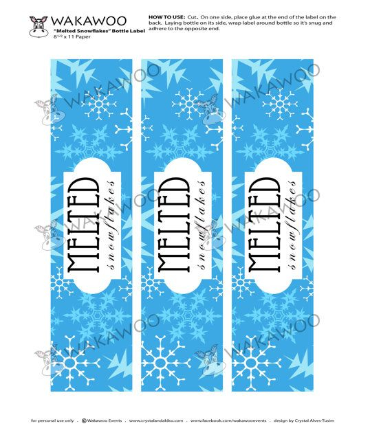 Melted Snowflakes Water Bottle Label Printable By WakawooEvents 