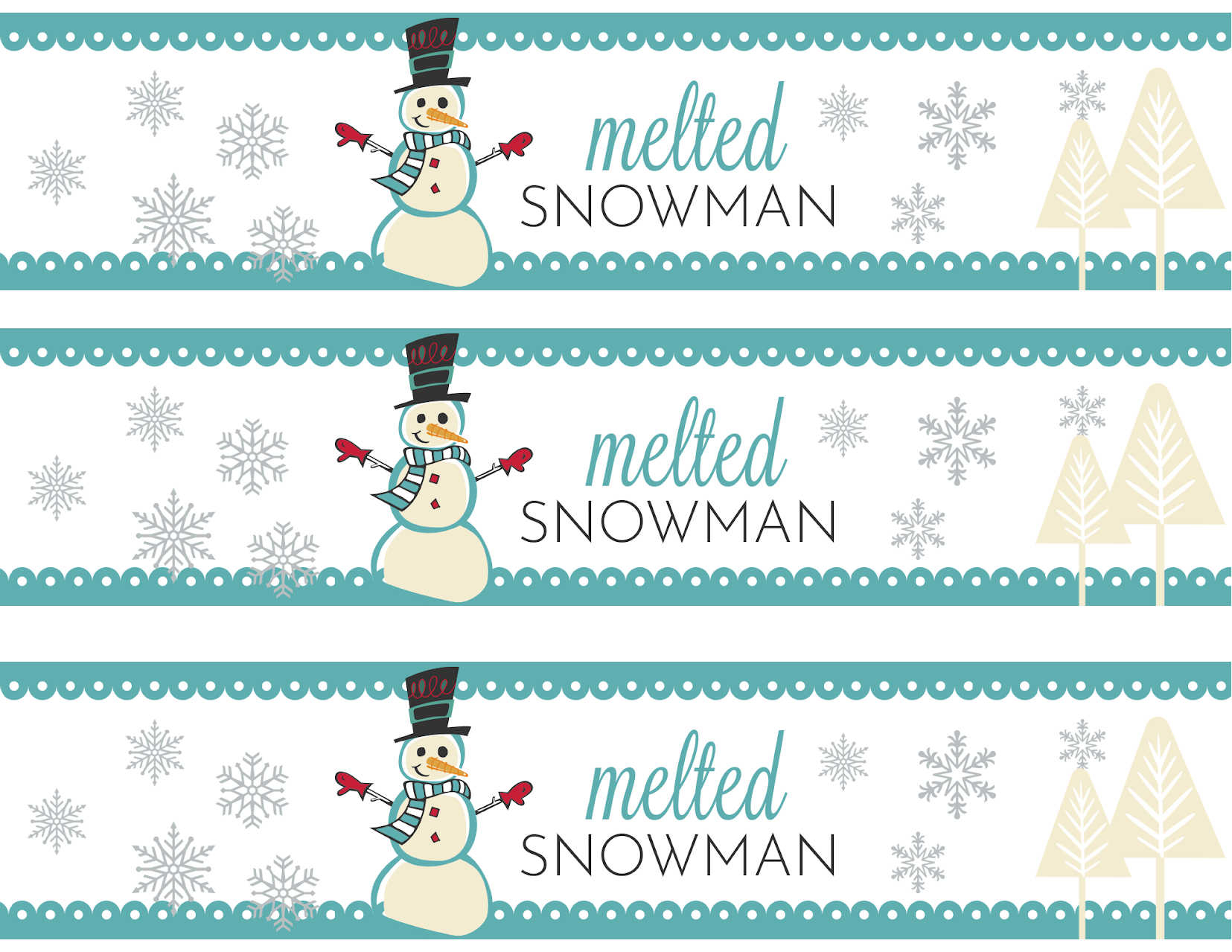 Melted Snowman Water Bottle Labels FREE Printables Practical Frugality