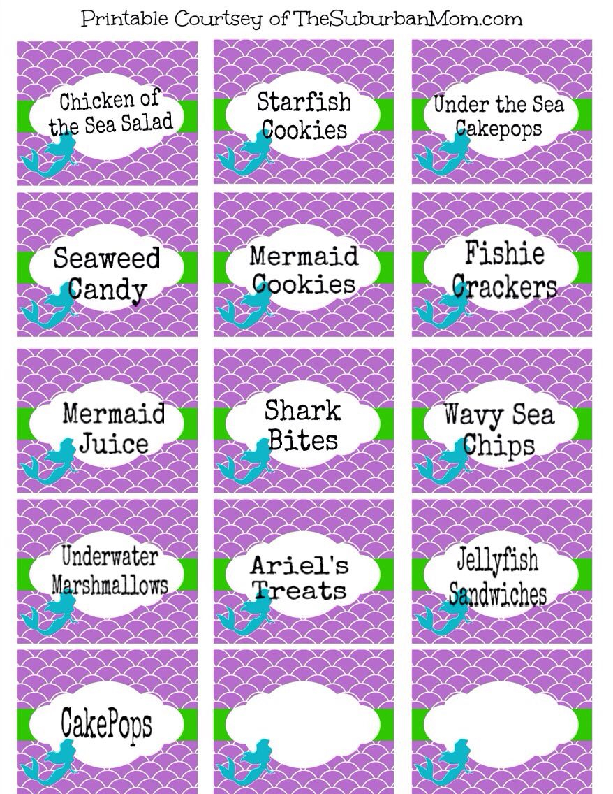 Mermaid Food Idea Labels Mermaid Party Food Labels Mermaid Birthday 