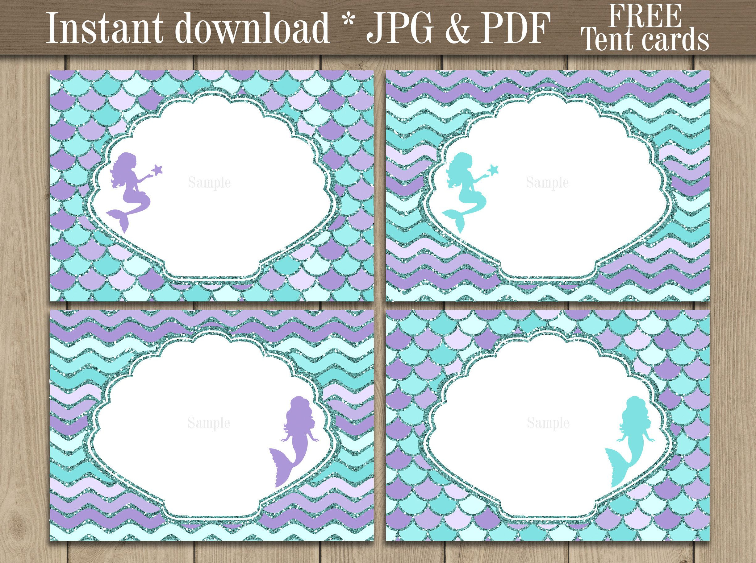 Mermaid Food Labels Printable Mermaid Tent Cards Buffet Etsy In 