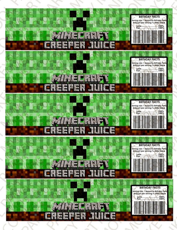 Minecraft Creeper Water Bottle Labels Minecraft Printables Minecraft 