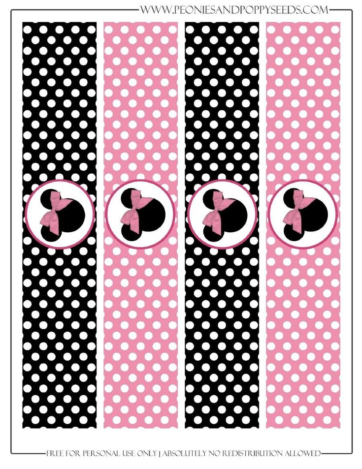 Minnie Mouse Polka Dot Water Bottle Labels minniemouse Minnie Mouse 