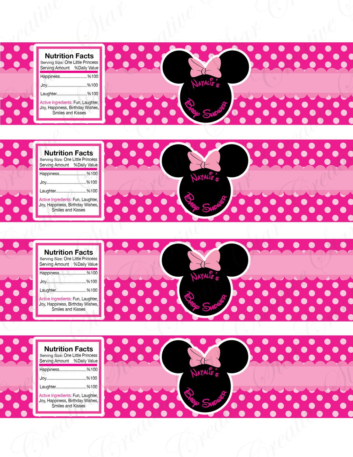 Minnie Mouse Water Bottle Labels