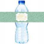Mint Green Glitter Birthday Water Bottle Labels Gold White Etsy