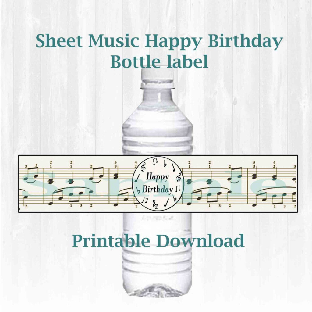 Musical Note Themed Water Bottle Labels Happy Birthday Etsy Happy 