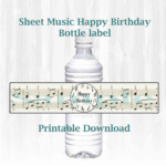 Musical Note Themed Water Bottle Labels Happy Birthday Etsy Happy