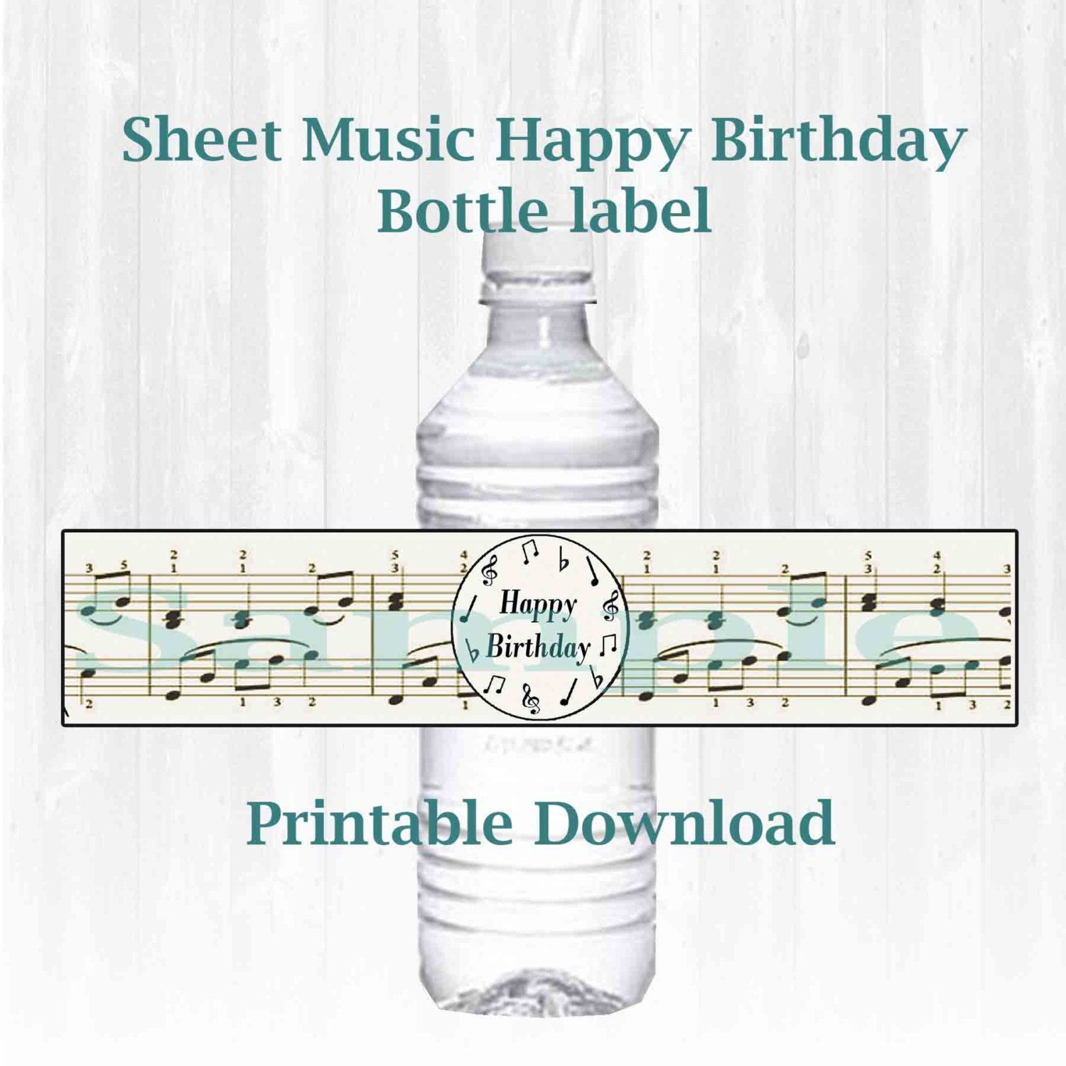 Musical Note Themed Water Bottle Labels Happy Birthday Etsy Happy