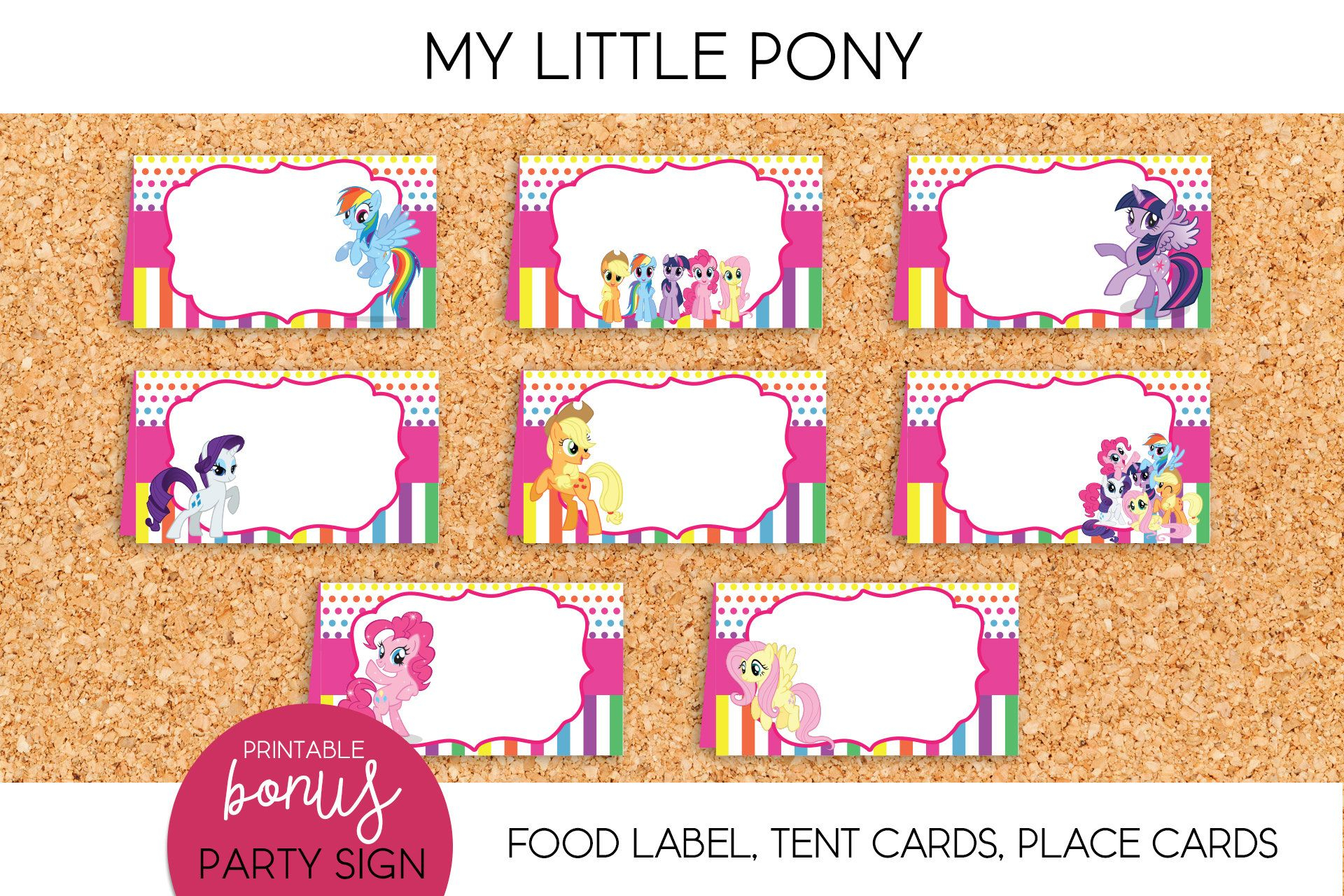 My Little Pony Food Label Tent Cards Place Cards Party Sign 