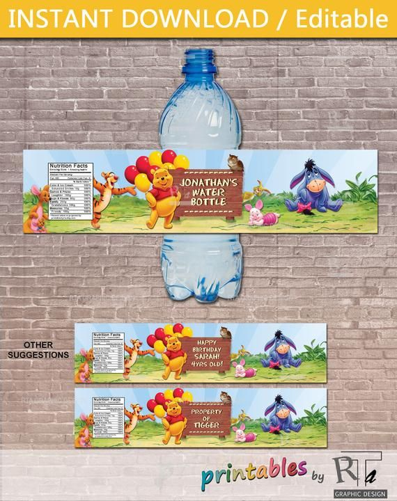 Personalized Winnie The Pooh Water Bottle Label Instant Etsy In 