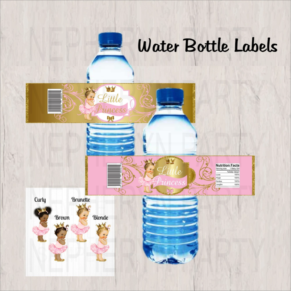 Pink And Gold Little Princess Water Bottle Labels In 2020 Bottle 
