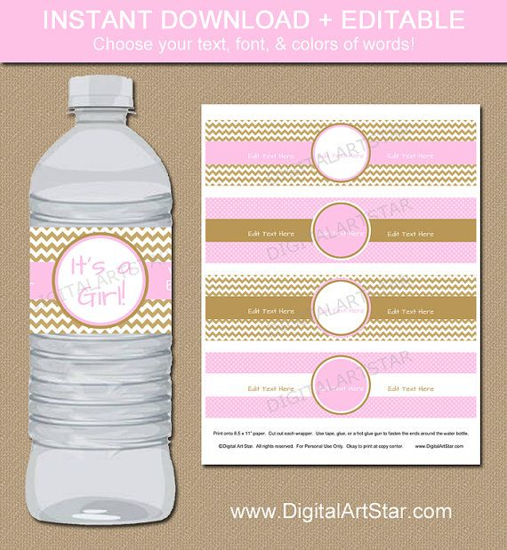 Pink Gold Baby Shower Water Bottle Labels EDITABLE Etsy In 2021 