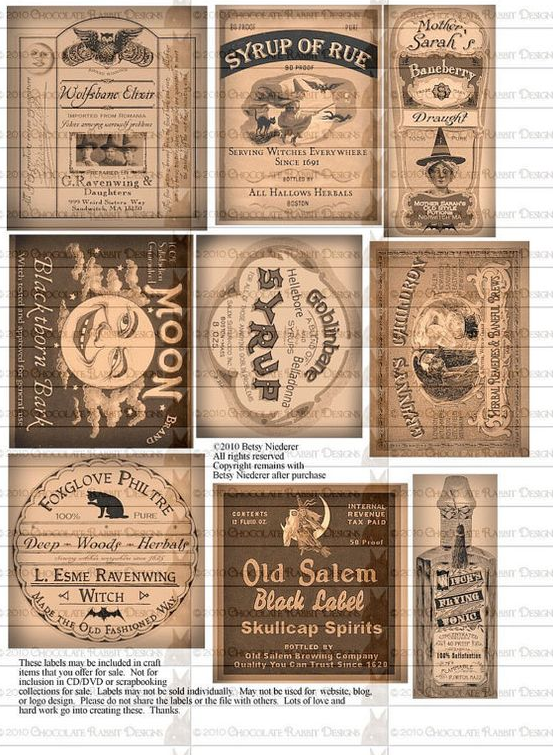 Potion Bottle Halloween Witch Labels Digital Download Printable Collage